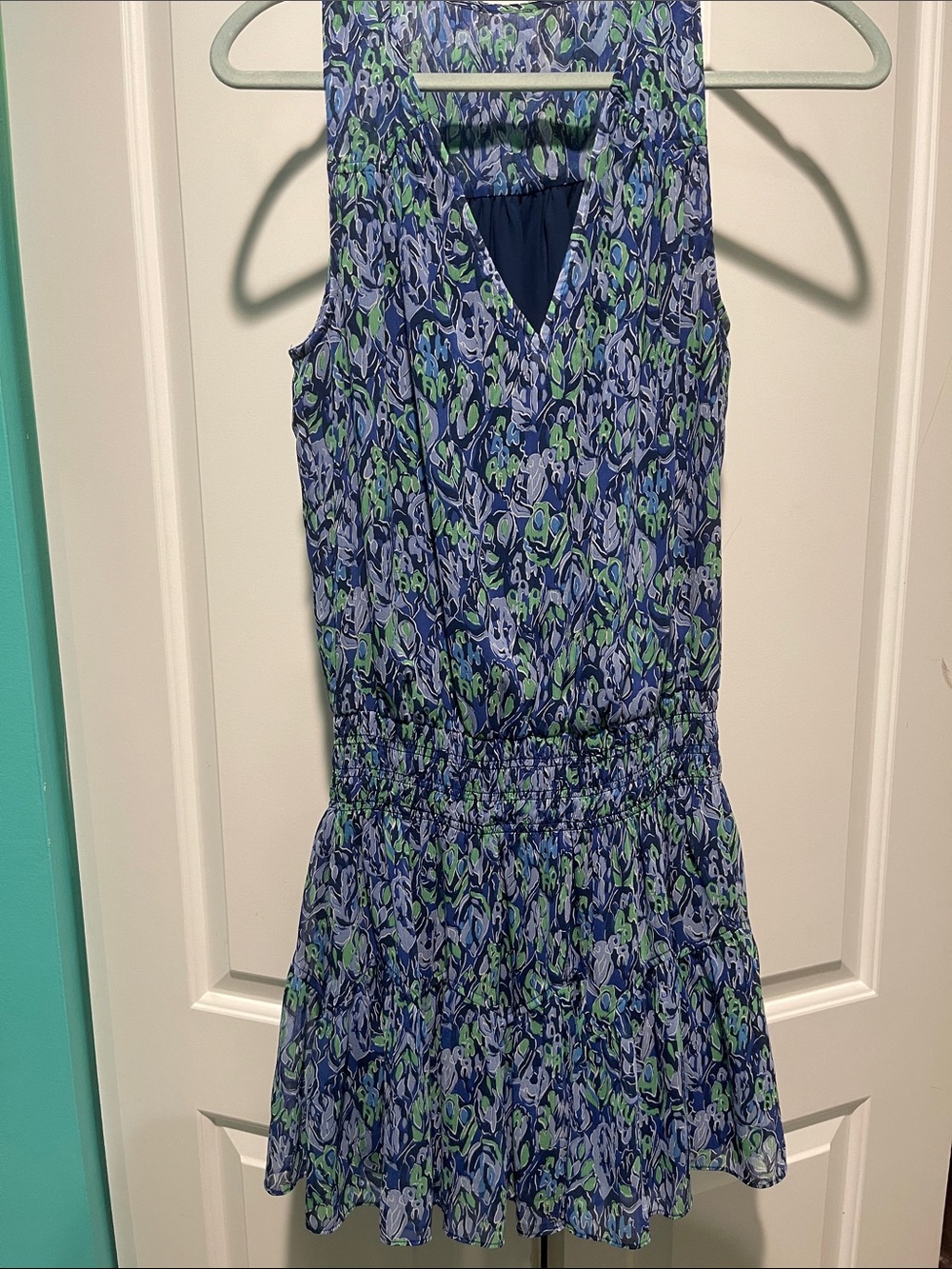 Ramy Brook Blue and Green Floral Sleeveless Dress